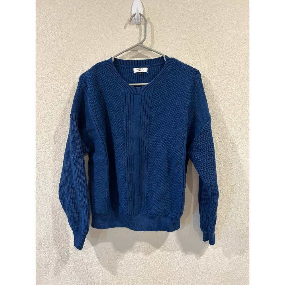 GALERIES LAFAYETTE Blue Textured Knit Crewneck Sweater Mens Size L